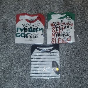 Little Me Festive Long Sleeve Tees - Red, Green, Black
